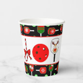 ピクルボールジョイクリスマスパーティー赤い緑オンブラック 紙コップ (裏面)