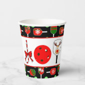 ピクルボールジョイクリスマスパーティー赤い緑オンブラック 紙コップ (正面)
