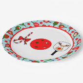 ピクルボールジョイクリスマスパーティー赤い緑オンブルー ペーパープレート (アングル)