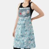 ピクルボールジョイクリスマスブルーホワイトトナカイ エプロン (インサイチュ)