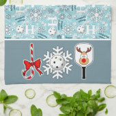 ピクルボールジョイクリスマスブルーホワイトトナカイ キッチンタオル (折り畳み)