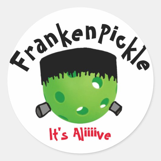 ピクルボールハロウィーン – FrankenPickle - It's Alive ラウンドシール (正面)