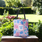 ピクルボールパドルとボールピンク名門私立校風のイニシャル トートバッグ