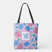 ピクルボールパドルとボールピンク名門私立校風のイニシャル トートバッグ (裏面)