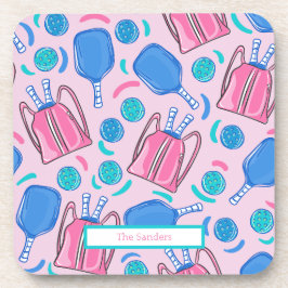 ピクルボールパドルとボールピンク名門私立校風のカスタム コースター