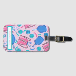 ピクルボールパドルとボールピンク名門私立校風のカスタム ラゲッジタグ