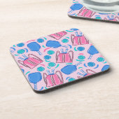 ピクルボールパドルとボールピンク名門私立校風の色 コースター (左側)