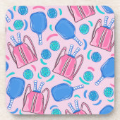 ピクルボールパドルとボールピンク名門私立校風の色 コースター (正面)