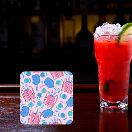 ピクルボールパドルとボールピンク名門私立校風の色 コースター