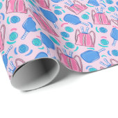 ピクルボールパドルとボールピンク名門私立校風の色 ラッピングペーパー (ロールコーナー)