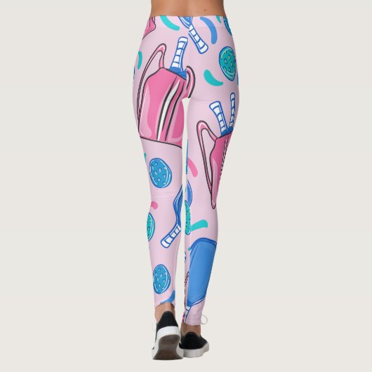 ピクルボールパドルとボールピンク名門私立校風の色 レギンス (裏面)