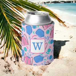 ピクルボールパドルとボールピンク名門私立校風の色 缶クーラー