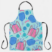 ピクルボールパドルとボールブルーキッチン エプロン (正面)
