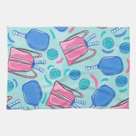 ピクルボールパドルとボールブルー名門私立校風の キッチンタオル