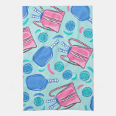 ピクルボールパドルとボールブルー キッチンタオル (縦)