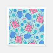 ピクルボールパドルとボールブルー スタンダードカクテルナプキン (正面)