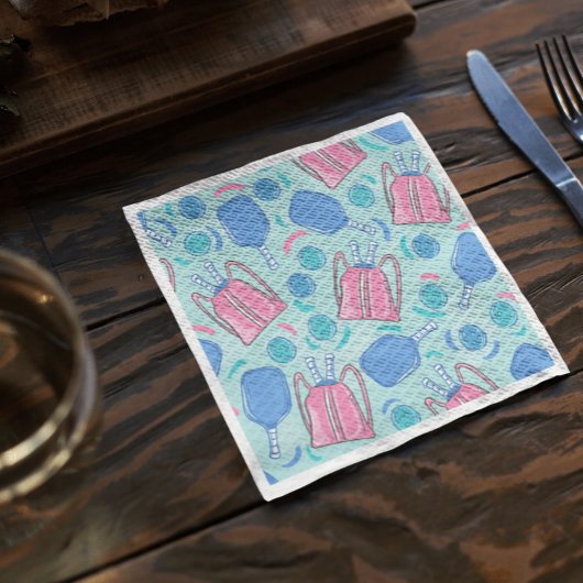 ピクルボールパドルとボールブルー スタンダードカクテルナプキン