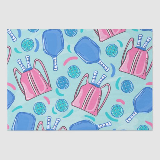 ピクルボールパドルとボールブルー 薄葉紙 (正面)