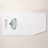 ピクルボールパドルグリーンストライプパーソナライズされたギフト バスタオル (バスタオル)