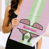 ピクルボールパドルピンクグリーンパーソナライズされたギフト バスタオル