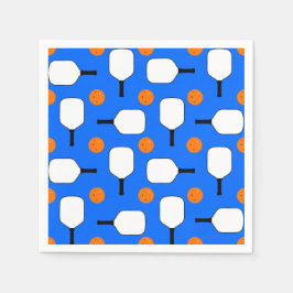 ピクルボールパドル、オレンジ色のピックルボールボール、ブルー スタンダードカクテルナプキン