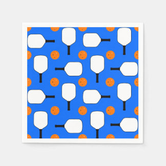 ピクルボールパドル、オレンジ色のピックルボールボール、ブルー スタンダードカクテルナプキン