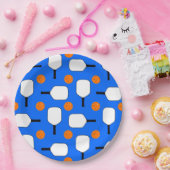 ピクルボールパドル、オレンジ色のピックルボールボール、ブルー ペーパープレート (パーティー)