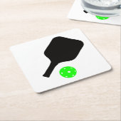 ピクルボールパドル&グリーンボール スクエアペーパーコースター (アングル)