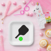 ピクルボールパドル&グリーンボール ペーパープレート (パーティー)