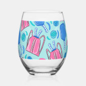 ピクルボールパドル&ボールブルー名門私立校風の ステムなしワイングラス (左)