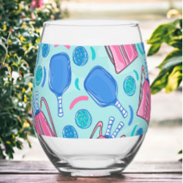 ピクルボールパドル&ボールブルー名門私立校風の ステムなしワイングラス