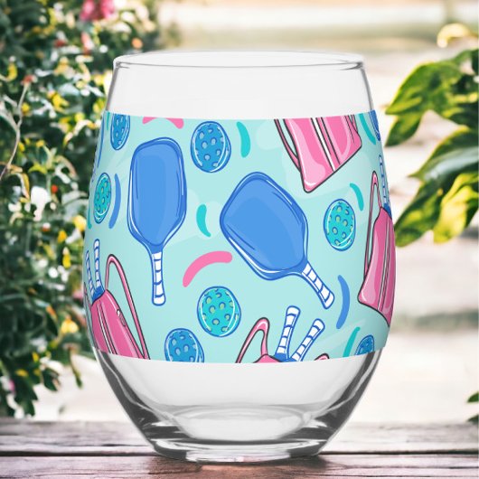 ピクルボールパドル&ボールブルー名門私立校風の ステムなしワイングラス