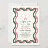 ピクルボールピンク&グリーンストライプ誕生日 招待状 (正面)