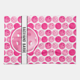 ピクルボールピンク&ホワイトピックルパーソナライズされたボール キッチンタオル