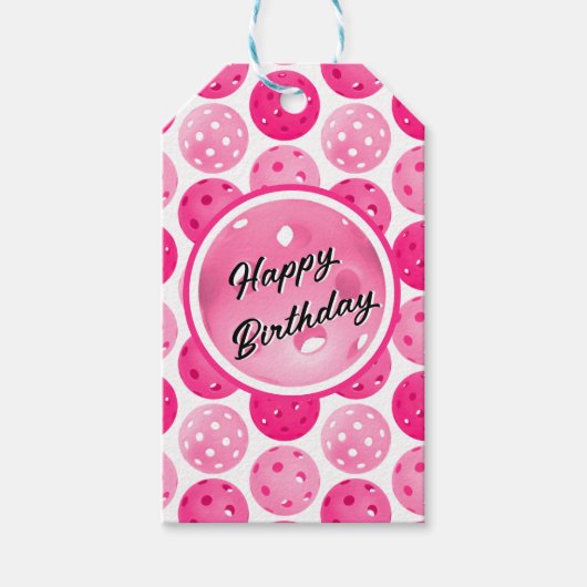 ピクルボールピンク&ホワイトピックルパーソナライズされたボール ギフトタグ (正面)