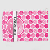 ピクルボールピンク&ホワイトピックルパーソナライズされたボール ゴルフタオル (横)