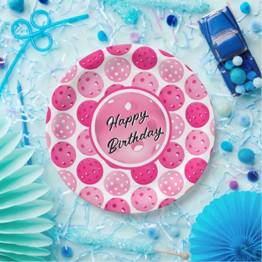 ピクルボールピンク&ホワイトピックルパーソナライズされたボール ペーパープレート (パーティー)