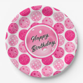 ピクルボールピンク&ホワイトピックルパーソナライズされたボール ペーパープレート (正面)
