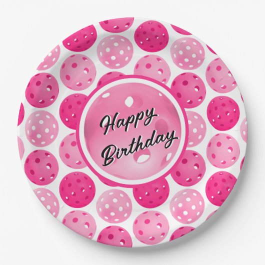 ピクルボールピンク&ホワイトピックルパーソナライズされたボール ペーパープレート (正面)