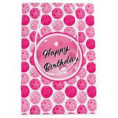 ピクルボールピンク&ホワイトピックルパーソナライズされたボール ミディアムペーパーバッグ (正面)