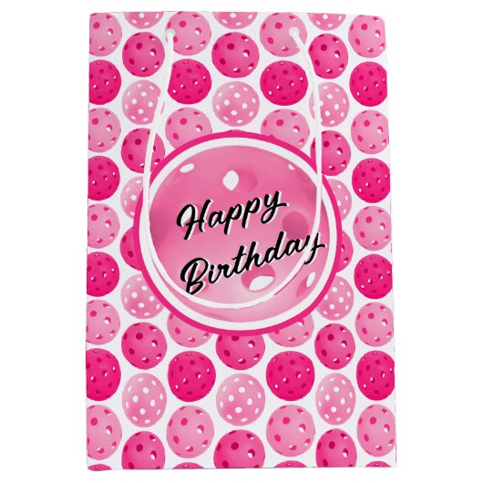 ピクルボールピンク&ホワイトピックルパーソナライズされたボール ミディアムペーパーバッグ (正面)