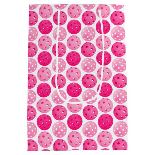 ピクルボールピンク&ホワイトピックルパーソナライズされたボール ミディアムペーパーバッグ (裏面)