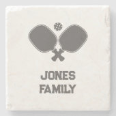 ピクルボールファミリー名ピクルボールパドルロゴ ストーンコースター (正面)