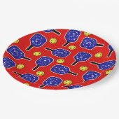 ピクルボールブルーパドルイエローボール7月4日 ペーパープレート (アングル)