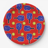 ピクルボールブルーパドルイエローボール7月4日 ペーパープレート (正面)