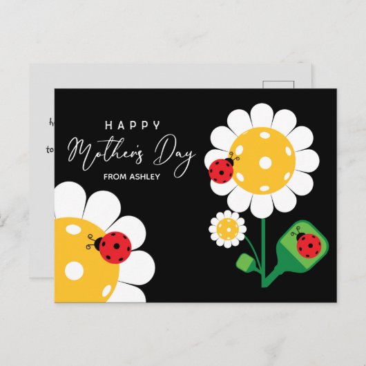 ピクルボールママの母の日黒 ポストカード (正面/裏面)