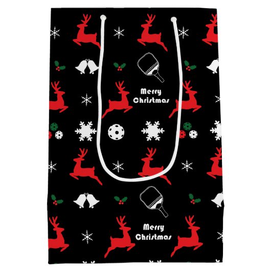 ピクルボールメリークリスマス🎄黒を包む ミディアムペーパーバッグ (裏面)