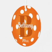 ピクルボールモノグラム名オレンジ メタルオーナメント (正面左)