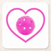 ピクルボールラブピンクピックルボールスポーツピンク スクエアペーパーコースター (正面)