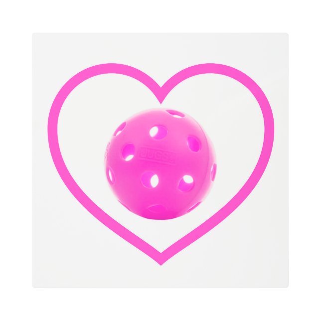 ピクルボール愛ピンクピックボールスポーツピンク メタルプリント (正面)